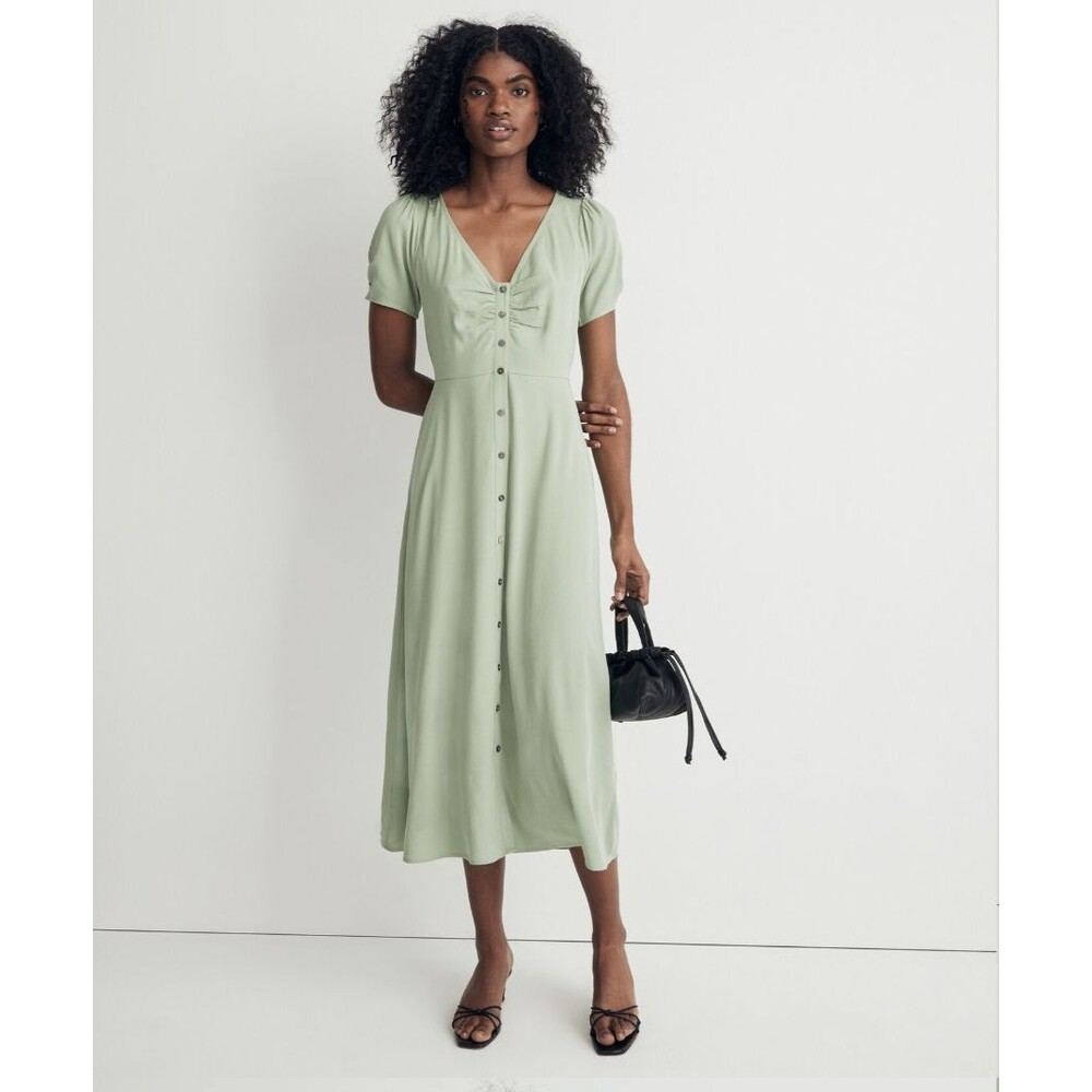 Madewell Leedra Button-Front Midi Dress Gatehouse Green Size 8 Style NK412
